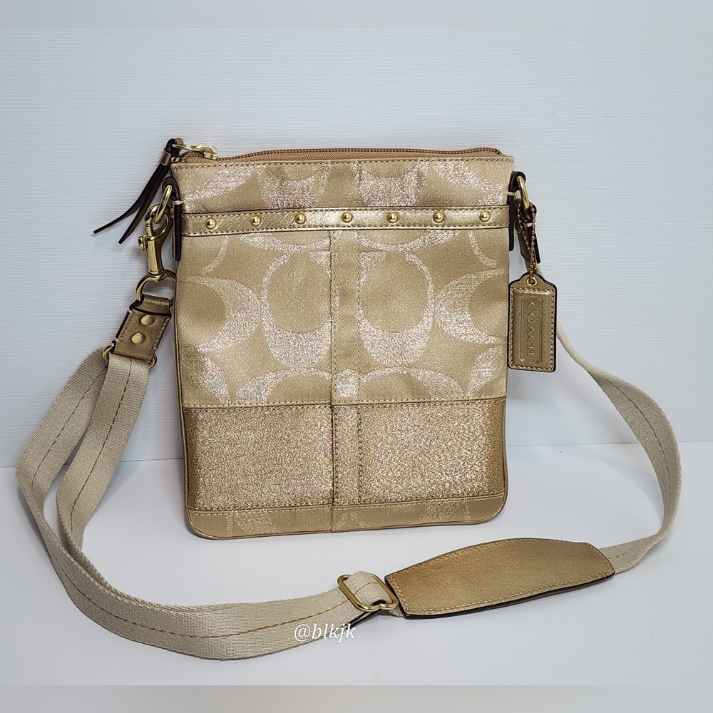 Coach Gold Metallic Signature C Crossbody *Cream/Gold* EUC